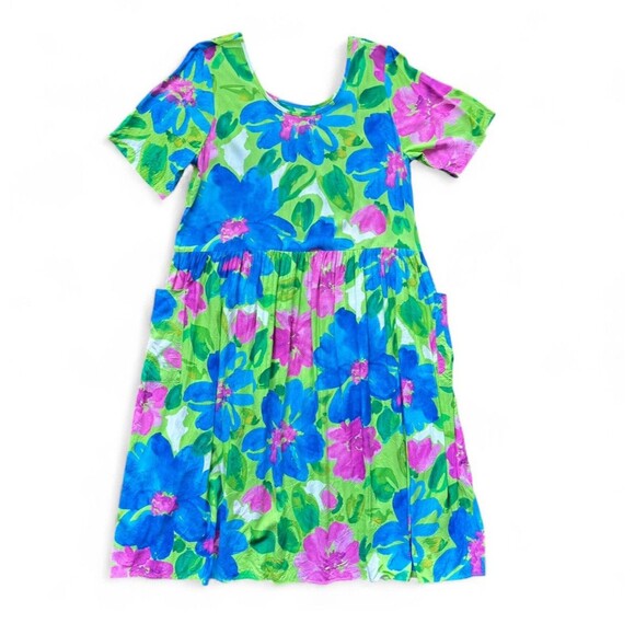 VTG‎ Hula Moon by Jams World Hattie Dress Sz Large Hawaiian Tropical Watercolor - Picture 1 of 16